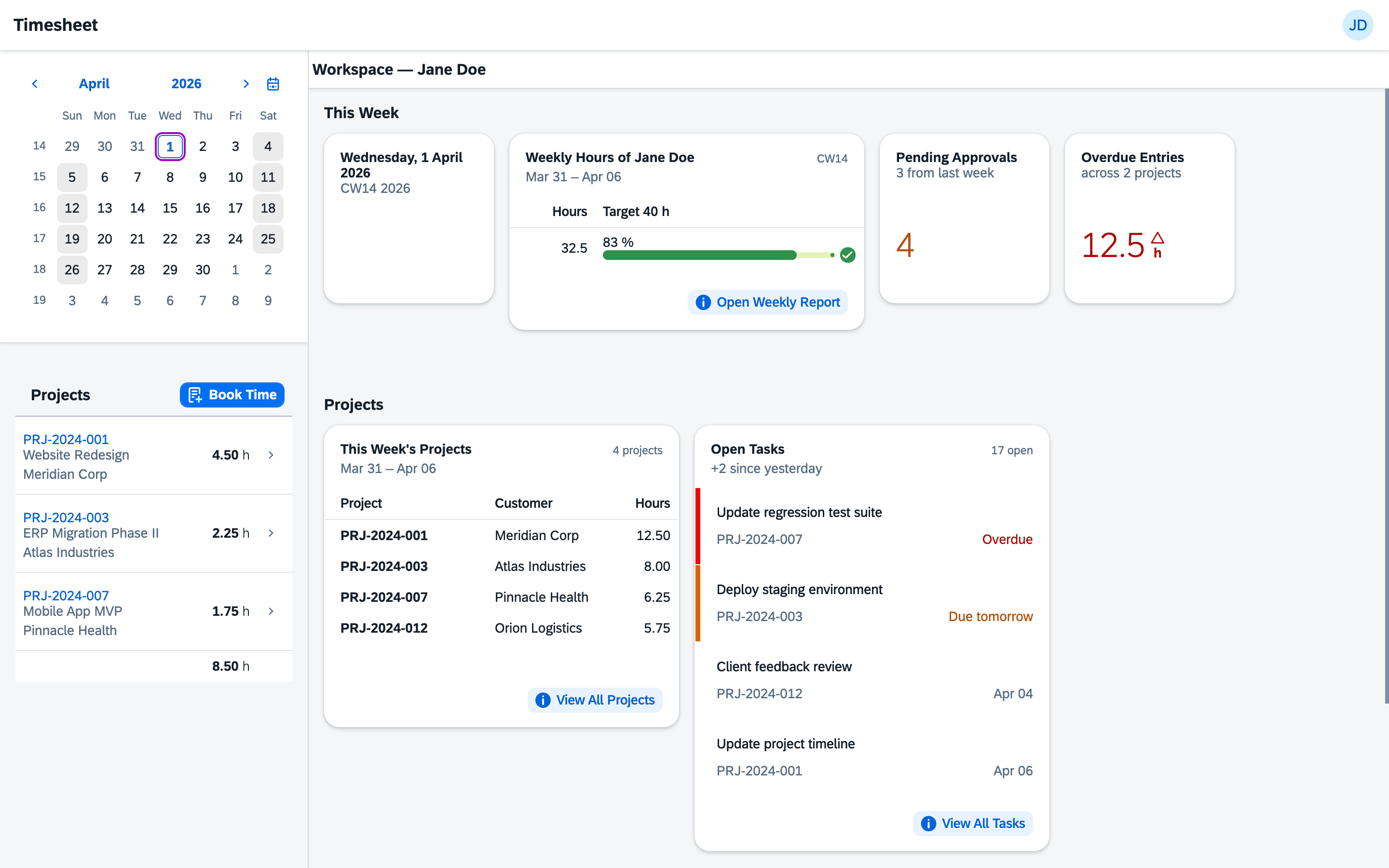 LaravelUi5 Timesheet Dashboard